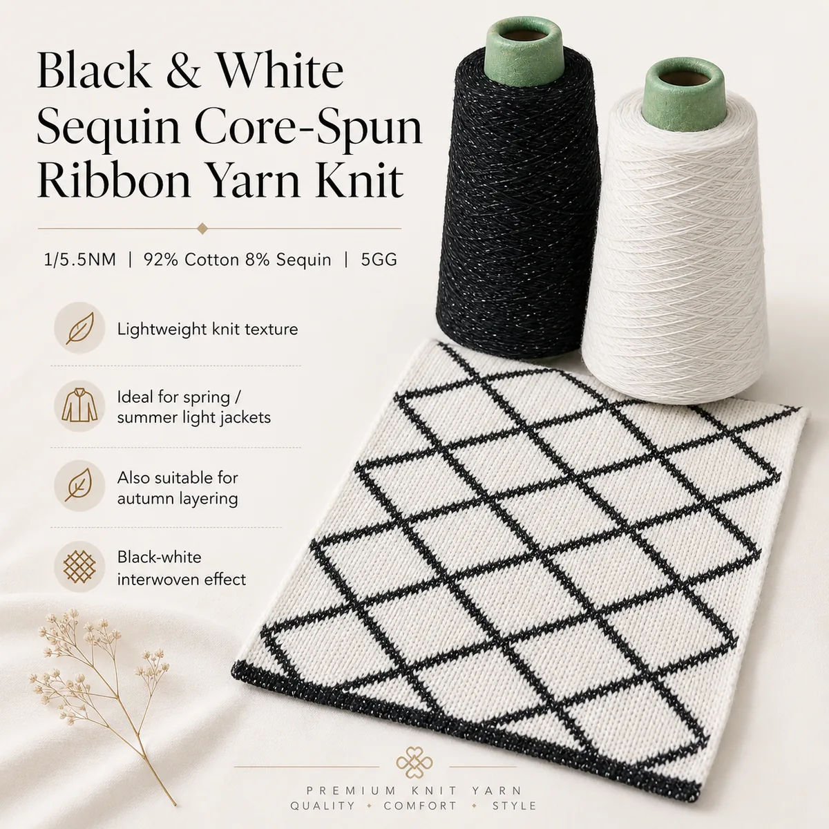 5.5 NM Cotton Sequin Filled Tube Yarn Filled Tube Yarn texture detail image 2 by Qianyao Textile