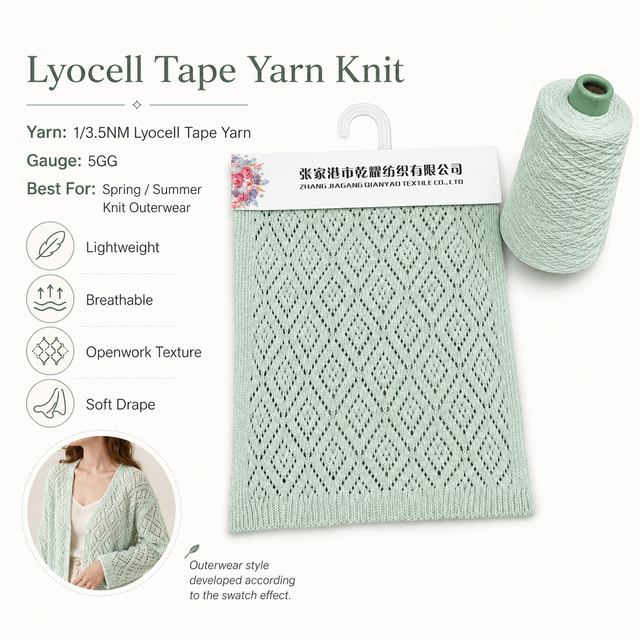 3.5 NM Lyocell Tape Yarn Tape Yarn texture detail image 2 by Qianyao Textile