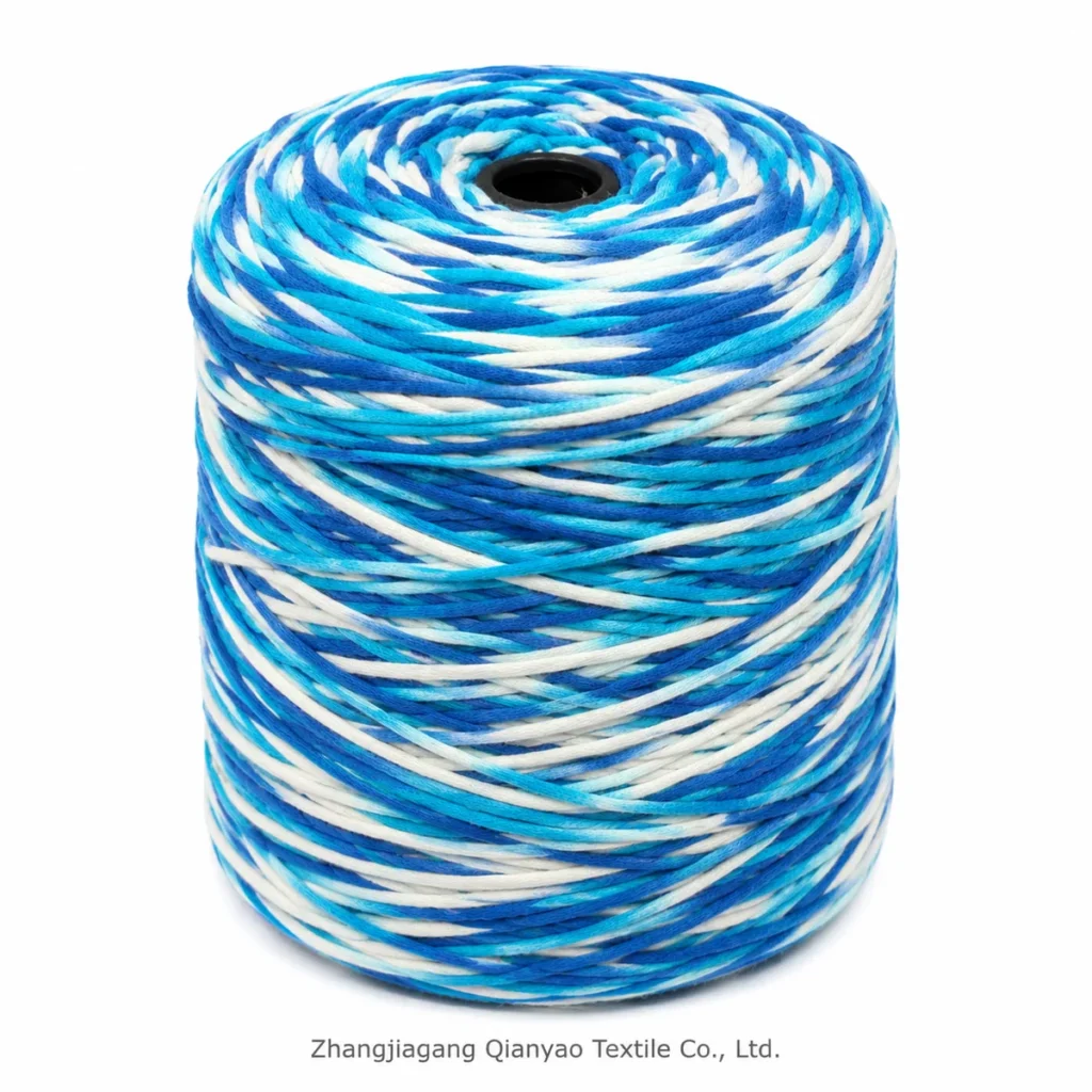 1 NM Cotton Nylon Filled Tube Yarn - Blue White Space Dyed product swatch by Qianyao Textile