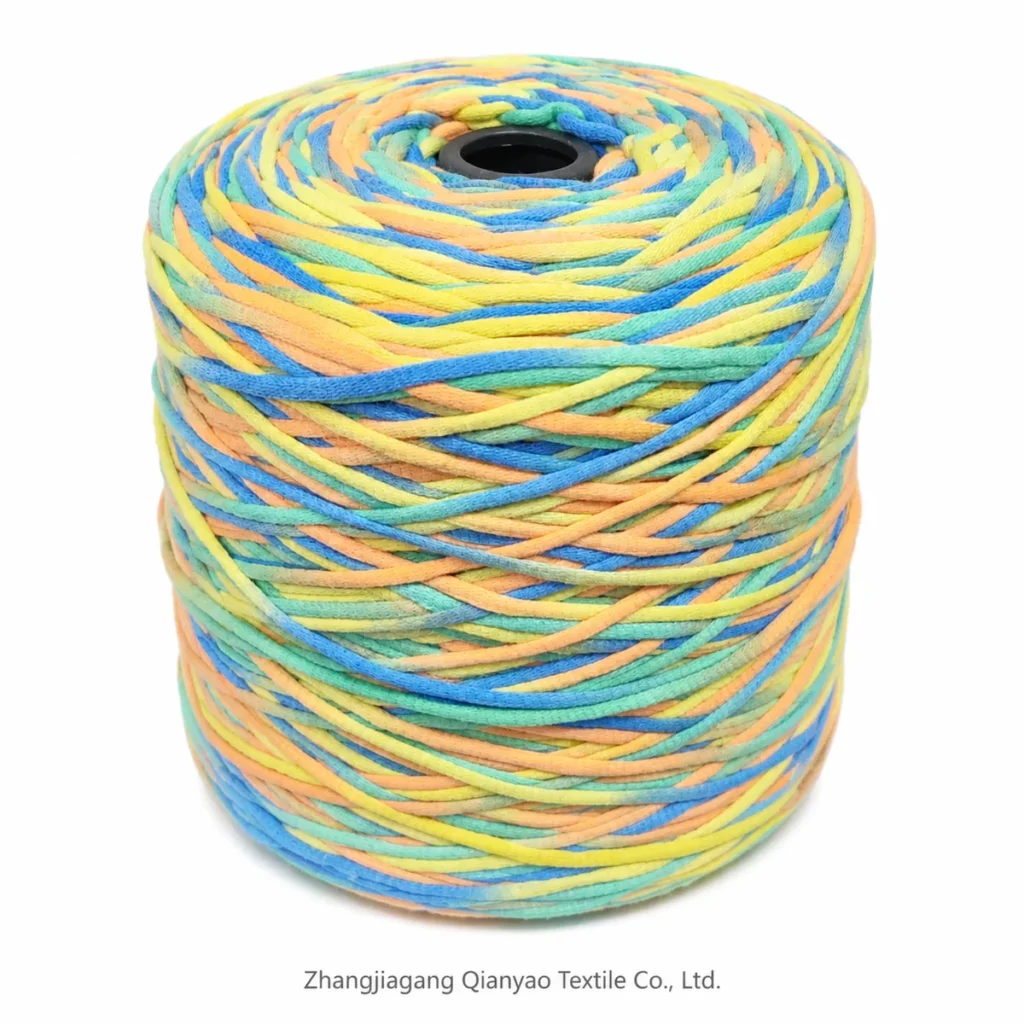 1 NM Cotton Nylon Filled Tube Yarn - Orange Blue Space Dyed product swatch by Qianyao Textile