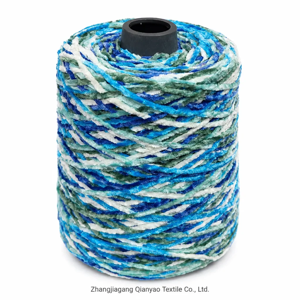 2.3 NM Chenille Yarn - Blue White Space Dyed product swatch by Qianyao Textile