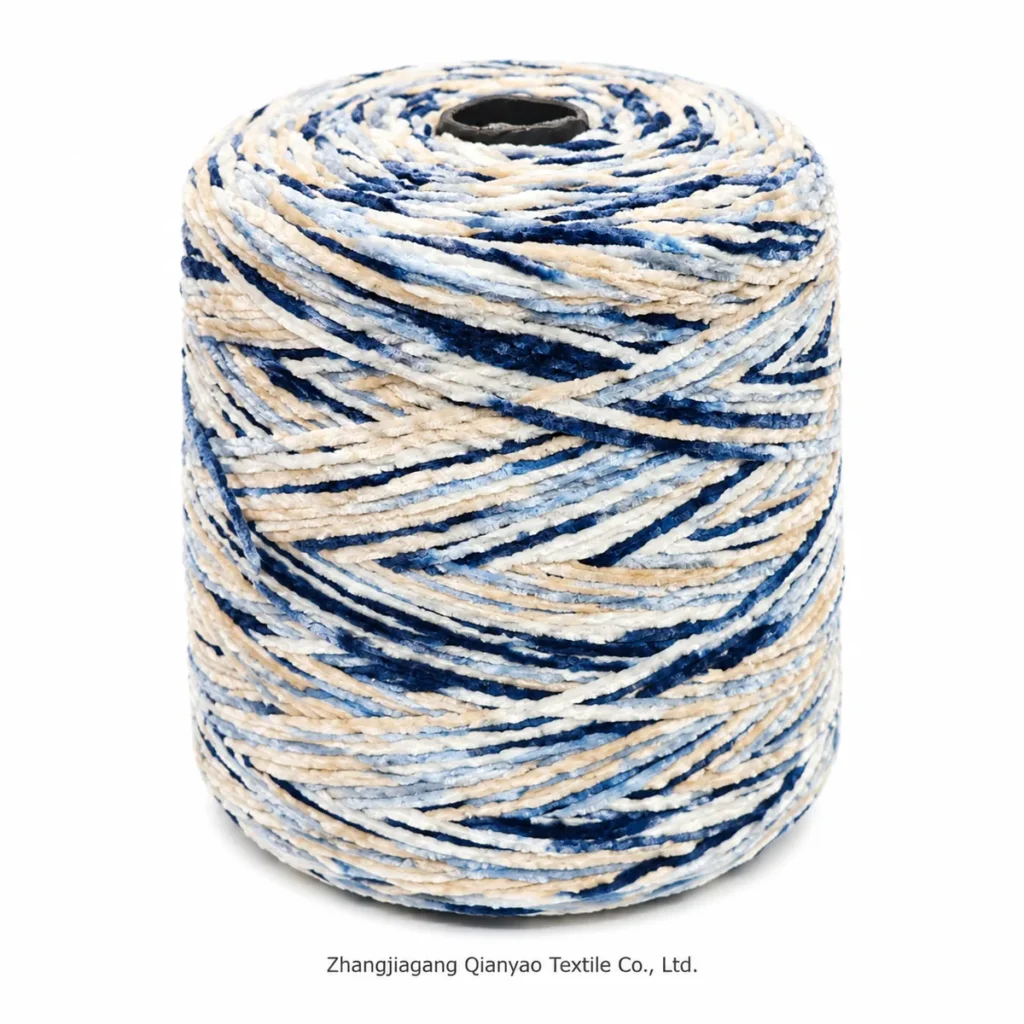 2.3 NM Chenille Yarn - Deep Blue White Space Dyed product swatch by Qianyao Textile